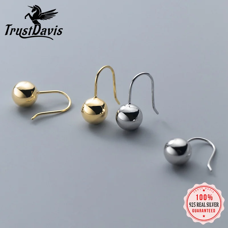 

TrustDavis Real 925 Sterling Silver Earring Fashion Cute 12mm Ball Drop Earrings For Women Daughter Birthday Jewelry Gift DA3175