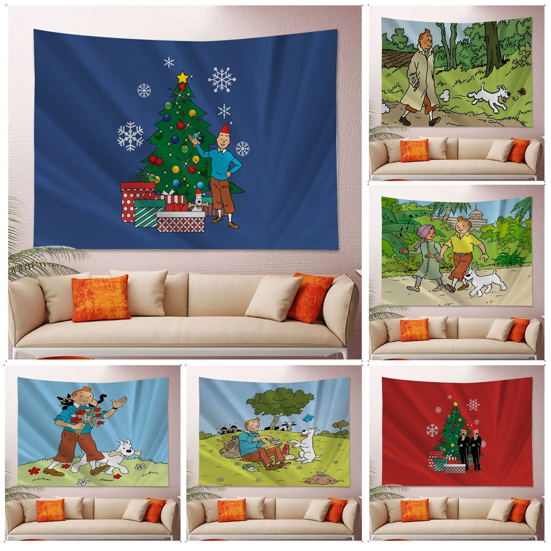 

The Adventures Of Tintin Printed Large Wall Tapestry For Living Room Home Dorm Decor Kawaii Room Decor