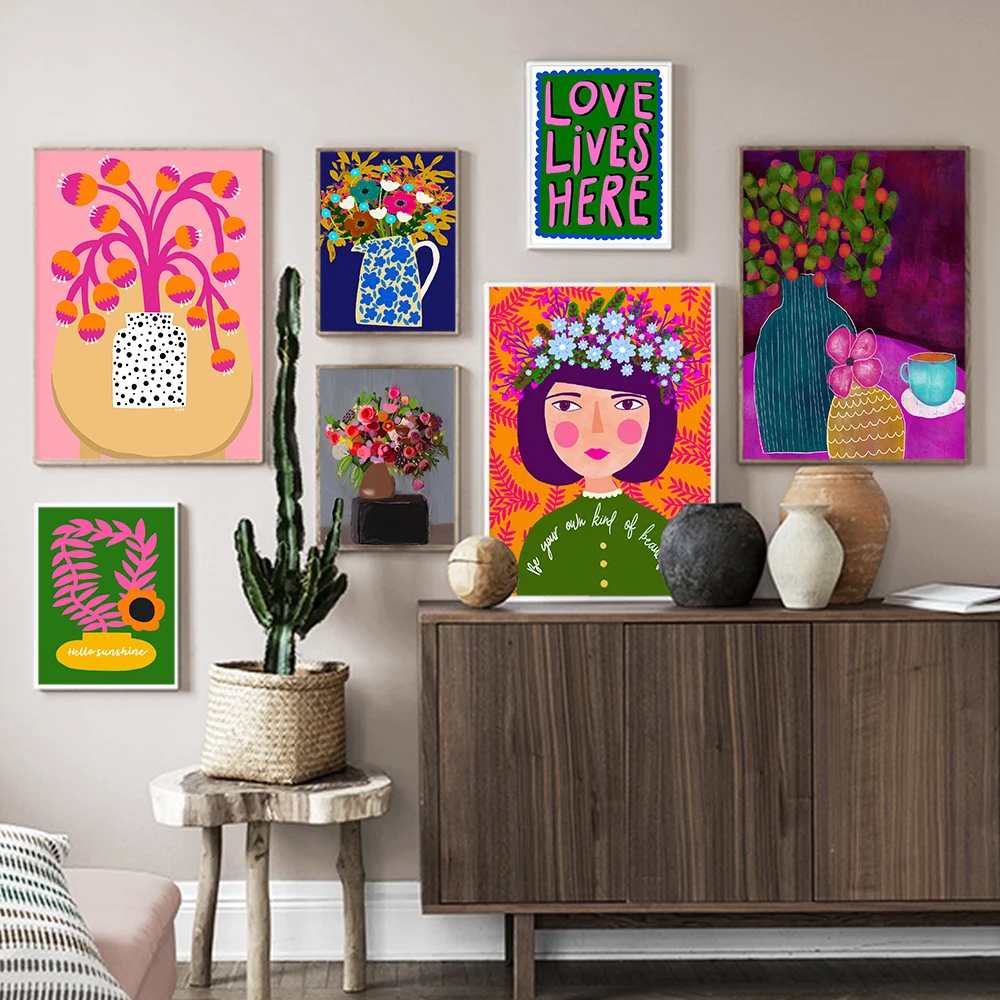 

Ботаническая ваза, задняя фотография, холст, картина, цветные абстрактные растения, скандинавский постер и принты, картина, Современный домашний декор