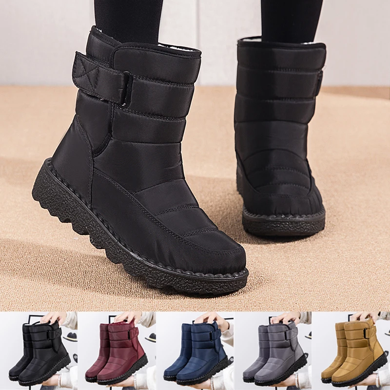 

Женские зимние ботинки на платформе, плюшевая женская обувь, водонепроницаемые женские Ботинки, Ботильоны на плоской подошве, новые женски...