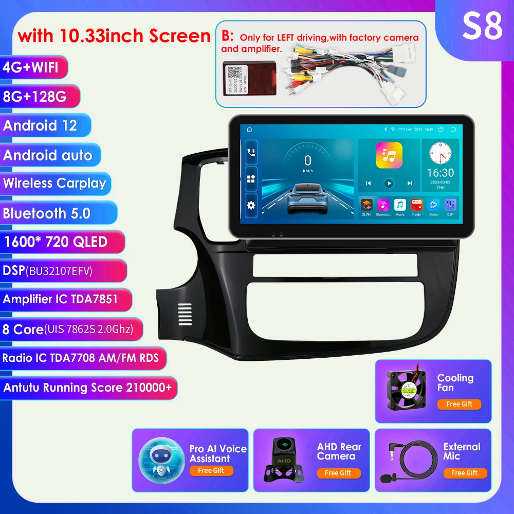 10.33"Android Car radio 4G Carplay For Mitsubishi Outlander 3 2012-2018 2din Multimedia Video Player GPS Stereo Navi Head Unit