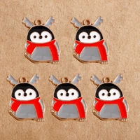 10pcs cartoon enamel christmas penguin charms pendants for jewelry making women new year earrings necklaces diy bracelets gifts