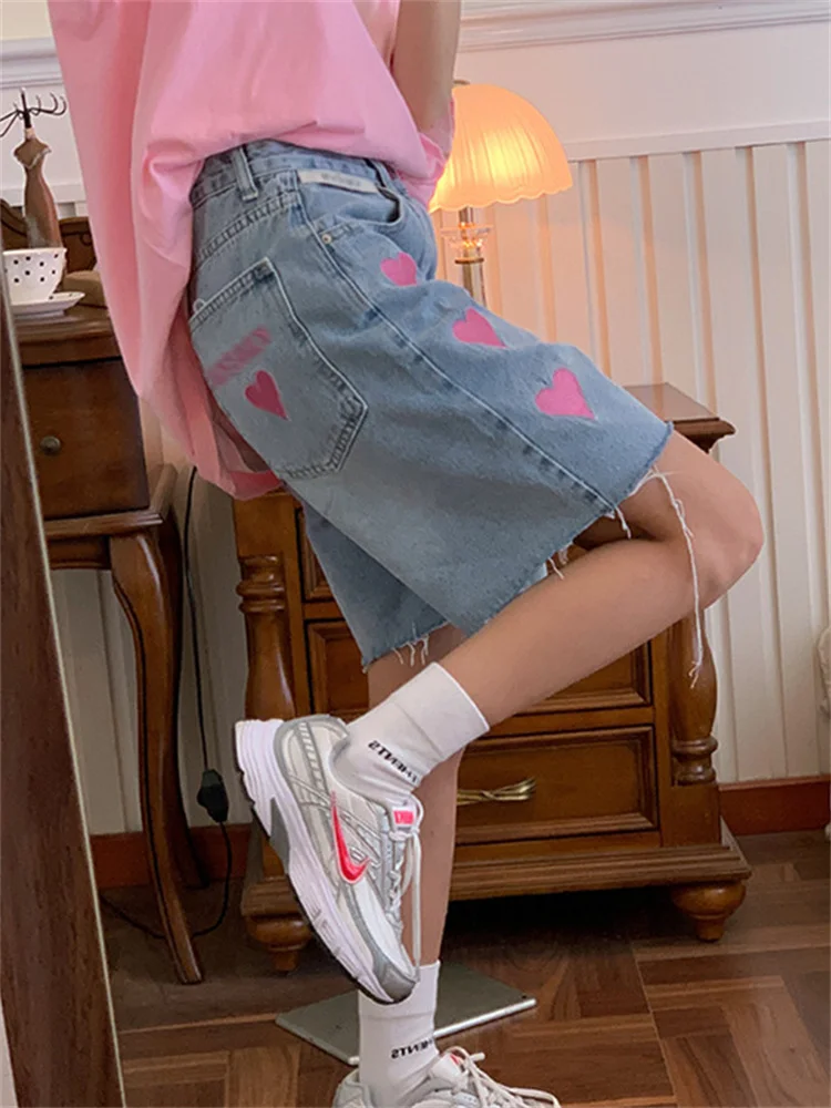 

Women's Short 2022 Summer High Waist Jeans Baggy Straight Five Points Trousers Streetwear Vintage Mom Denim Wide Leg Short Pants