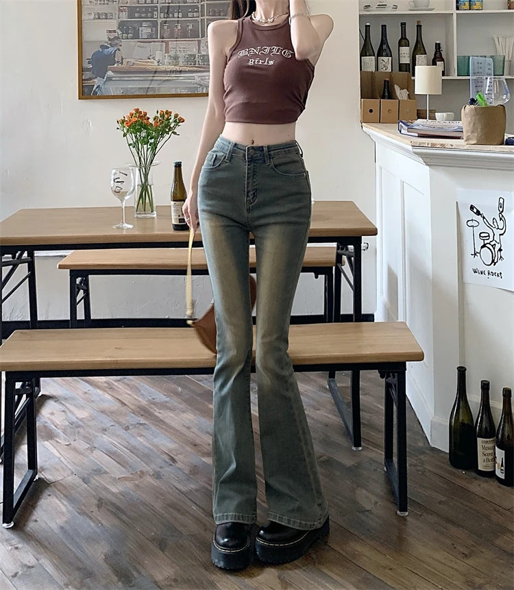

Узкие джинсы с завышенной талией, женские весенне-осенние тянущиеся брюки-ботинки для девушек
