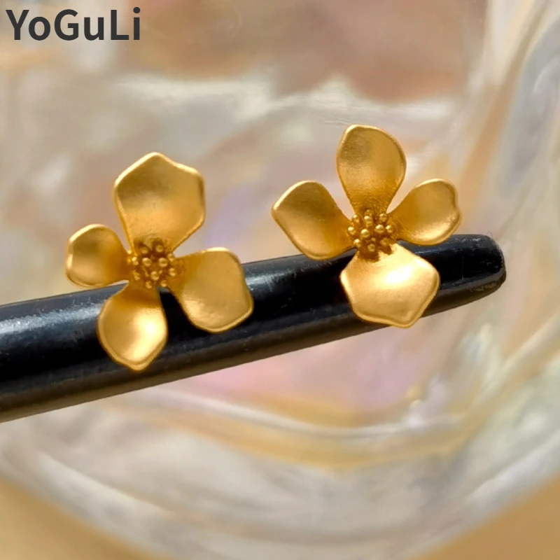 

Trendy Jewelry 925 Silver Needle Simply Design Thick Gold Color Small Flower Earrings For Women Girl Party Celebration Gift