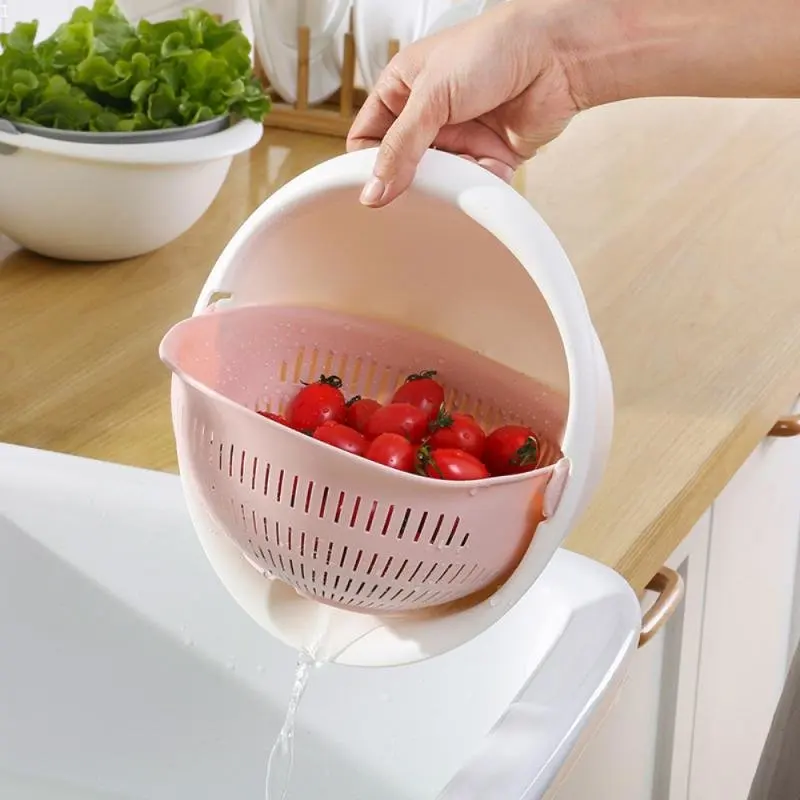 

Kitchen Double Drain Basket Silicone Rice Washing Basket Kitchen Strainer Noodles Vegetables Fruit Drain Basket Kitchen Gadgets