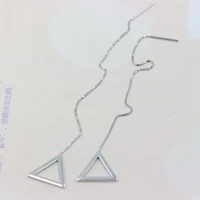 zfsilver genuine 925 sterling silver smooth triangle box long chain ear line eardrop for women earrings jewelry party girl gift