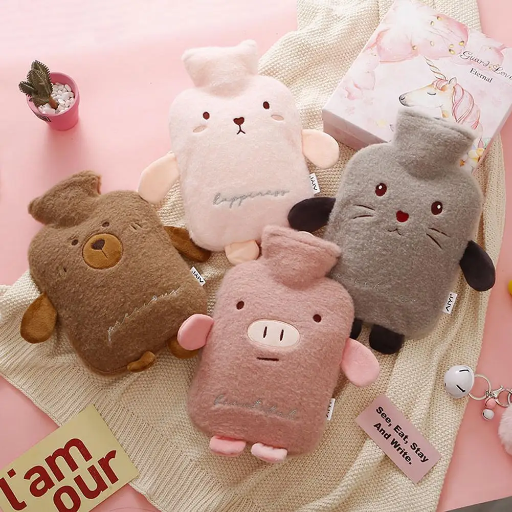

2L Cartoon Animal Hot Water Bottle Reusable Explosion-proof Hand Warmer With Plush Cover For Pain Relief