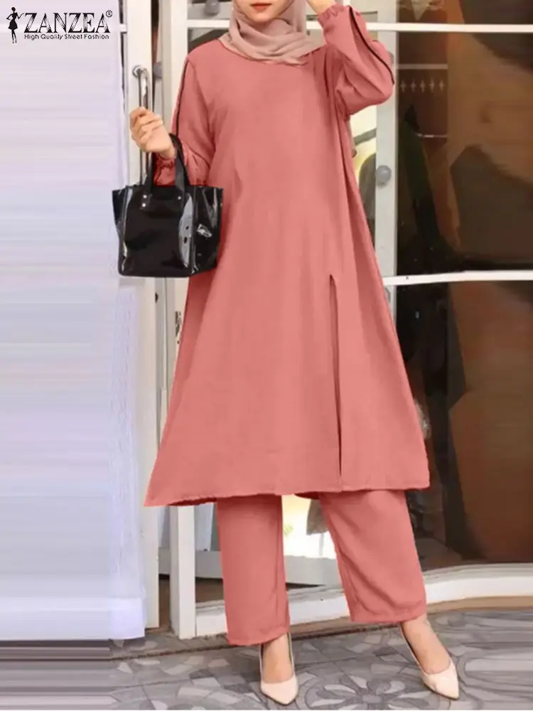 

ZANZEA 2PCS Muslim Sets Fashion Tracksuit Female Blouse Suit Causal Pantsuits Women Vintage Matching Sets Eid Mubarek Outfits