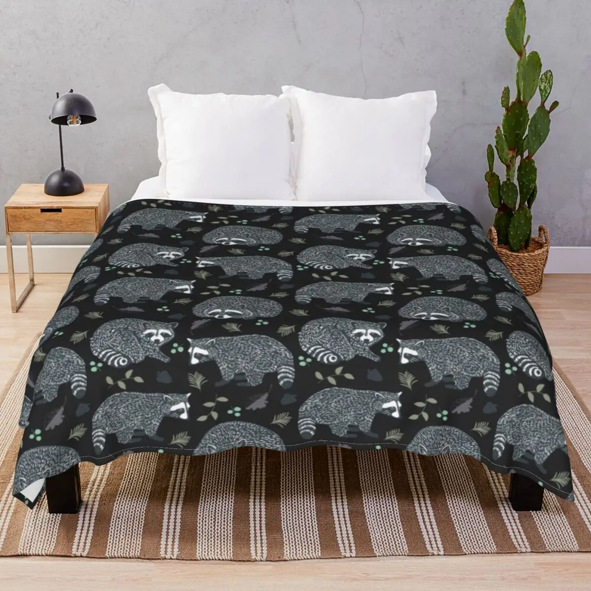 Raccoons Design Blanket Flannel Printed Breathable Throw Blankets for Bed Home Couch Travel Cinema