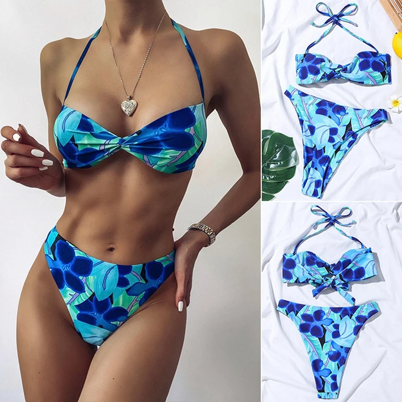 

Сексуальные бразильские стринги, бикини, женская летняя одежда для плавания, пляжная одежда, купальный костюм с цветочным принтом и лентами...