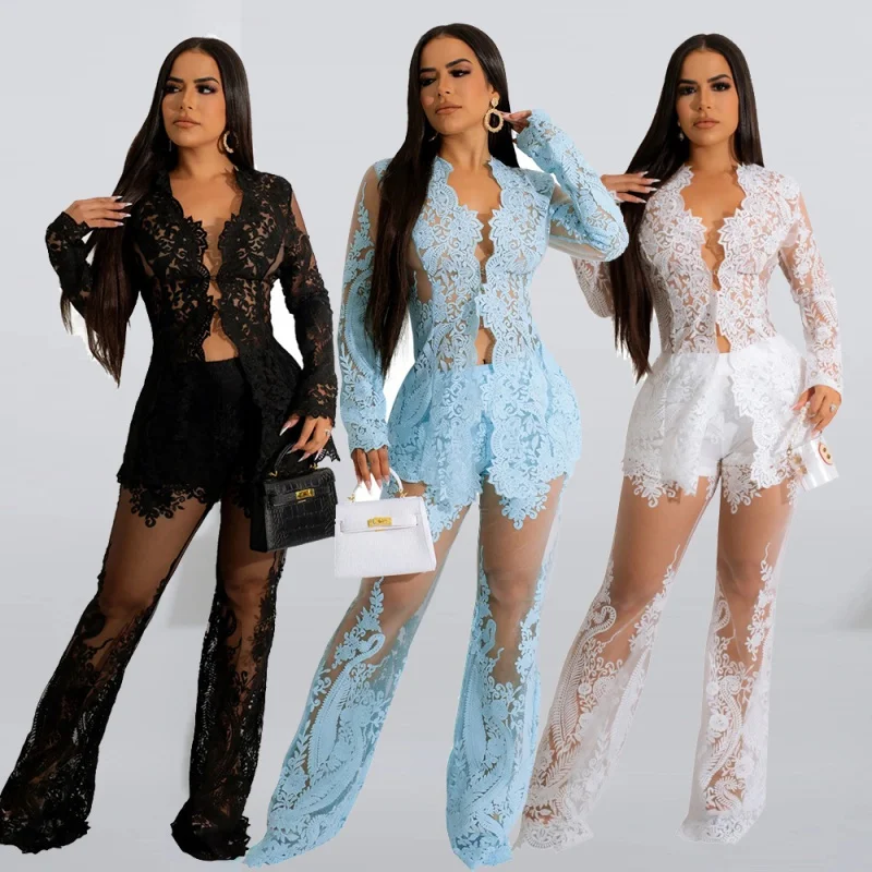 

Two Piece Set Women Elegant Luxury Club Outfits Party Winter Fall Clothing Sexy 2 Piece Pant Sets