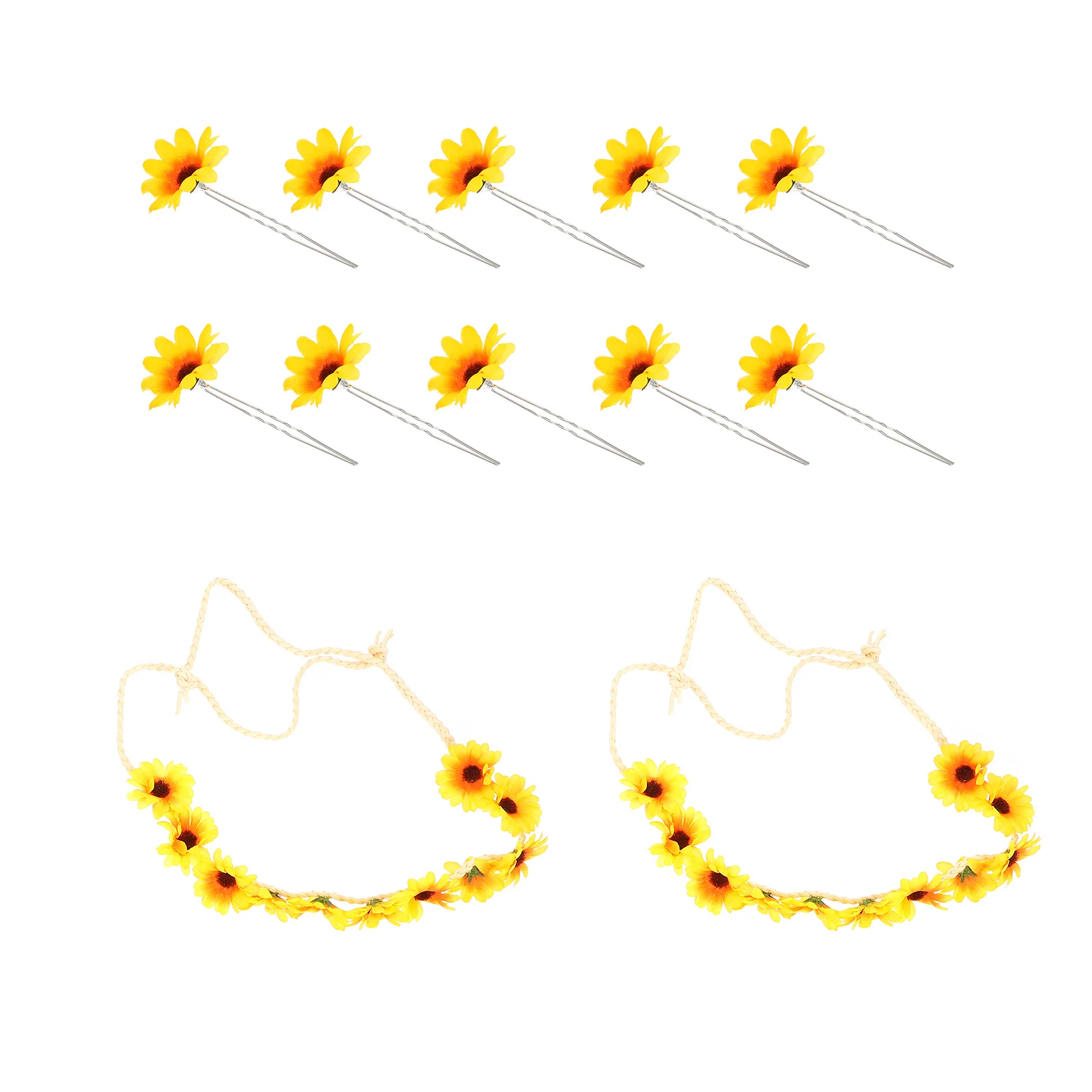 

2pcs Sunflower Headbands with 10 Hair Clips Flower Headdress Hair Accessories