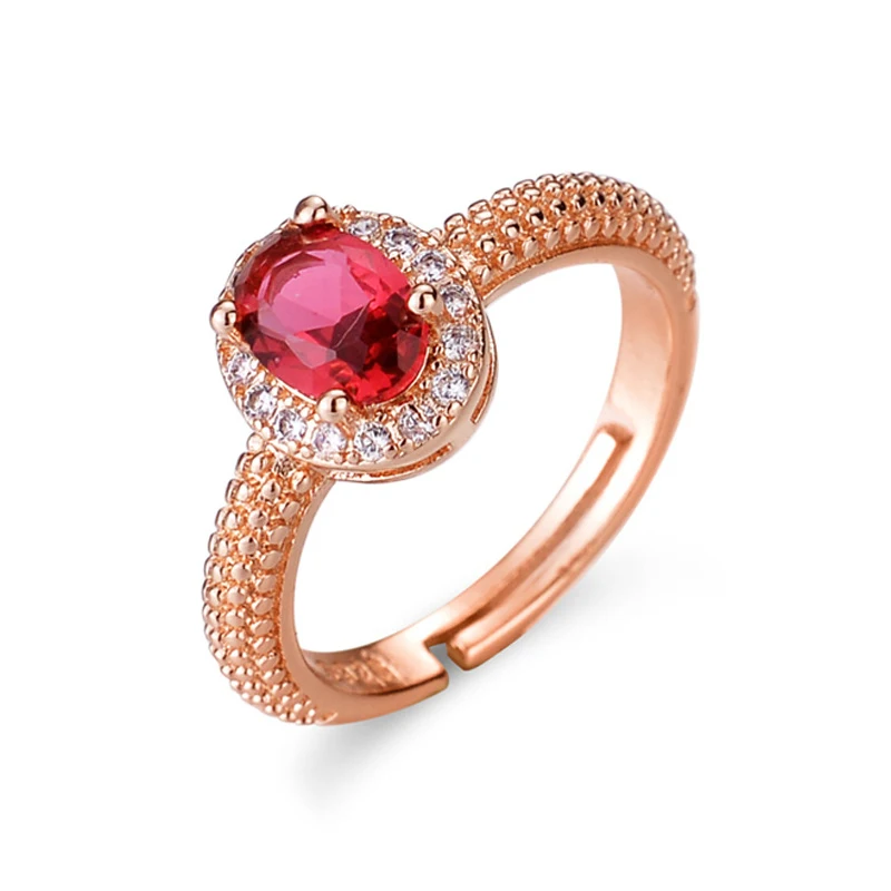 

Rose Gold Rings For Women Zircon High Carbon Diamond Ring Colored Jewel Ruby Red Tourmaline Exaggerated Adjustable Opening