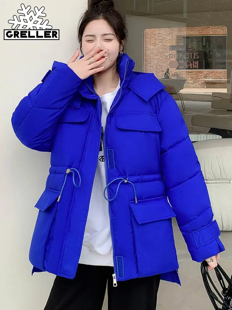 GRELLER 2022 Casual Loose Hooded Parkas Winter Jacket Women Fashion Solid Thick Winter Coat Women Elegant Cotton Padded Clothes