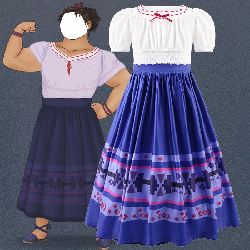 

Encanto Cosplay Dress Short-Sleeve New Toddler Mirabel Costume Girls Birthday Party Sets Violet Printing Ruffles Princess Dress