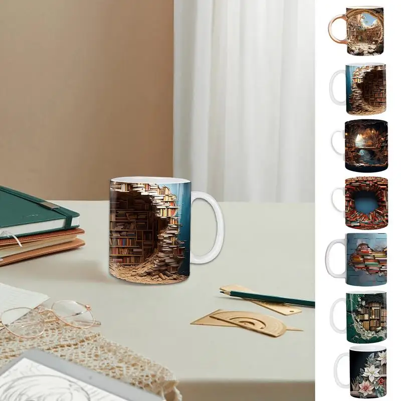 

Creative 3D Bookshelf Mug 350ml Portable Coffee Mug Multi Purpose Ceramic Mug Novelty Book Lovers Coffee Cup For Tea Hot Drinks