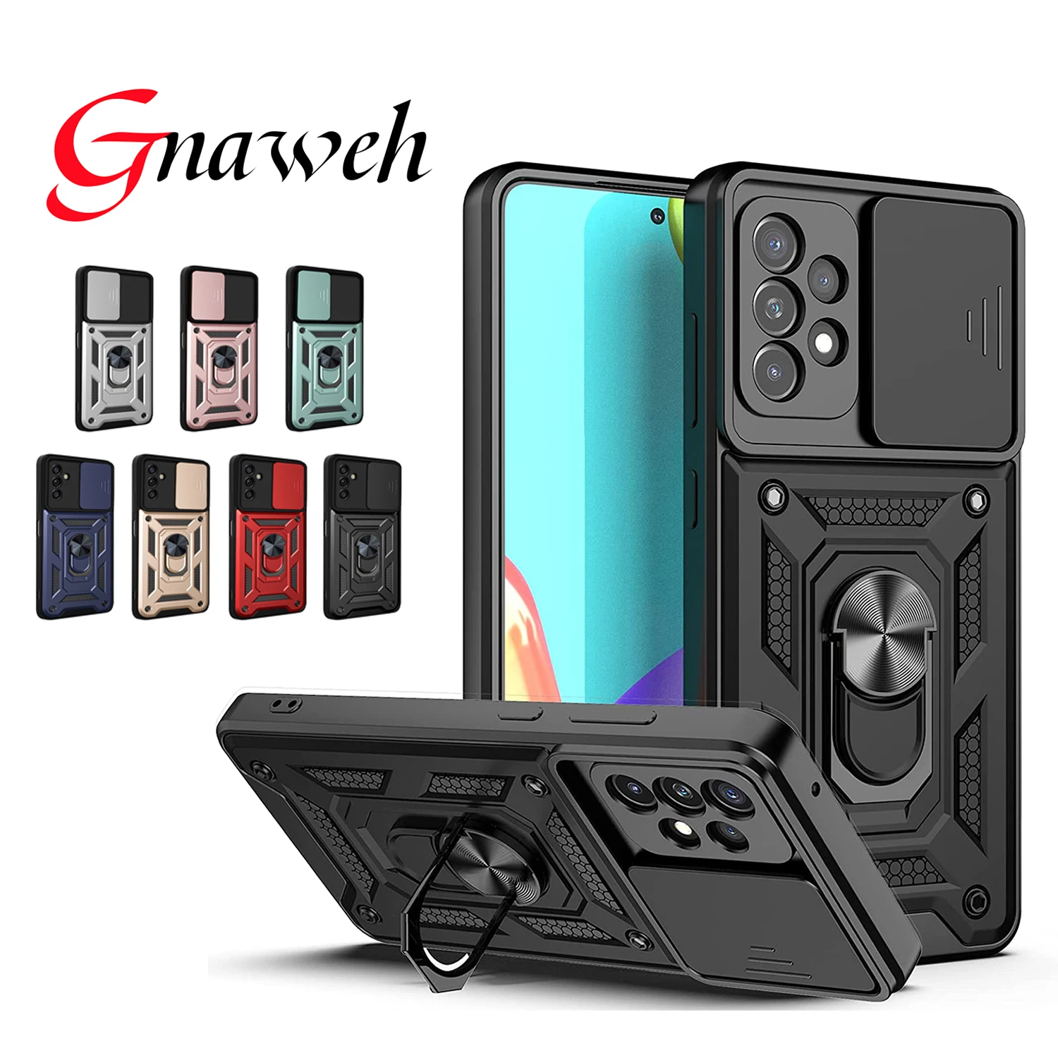 

Shockproof Case for Samsung Galaxy S22 S21 Plus Ultra Pro FE A73 A53 A33 A72 A52 A32 A22 5G Military Grade Sliding Window Cover