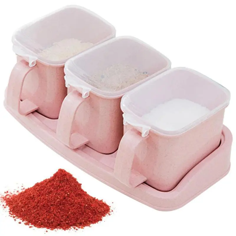 

Compartment Seasoning Box Three-Compartment Storage Container Condiment Jars Curved Handle Kitchen Storage Containers For