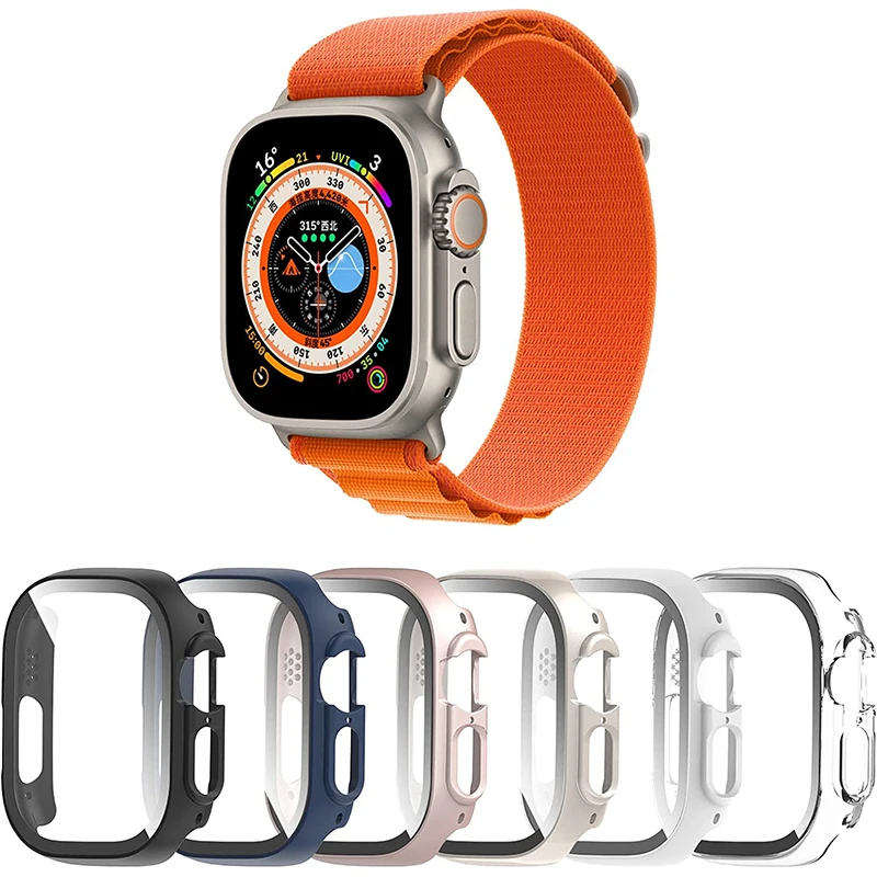 

Glass+case For Apple Watch Ultra 49mm Band smartwatch PC Bumper+Screen Protector Tempered Cover iwatch series Strap Accessories