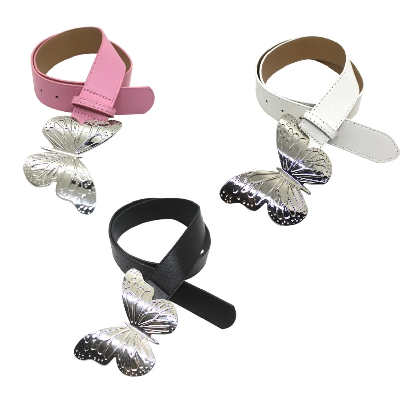 

Women Waist Belt Chain Butterfly-Buckle PU for Hip Hop Rock Bands Player