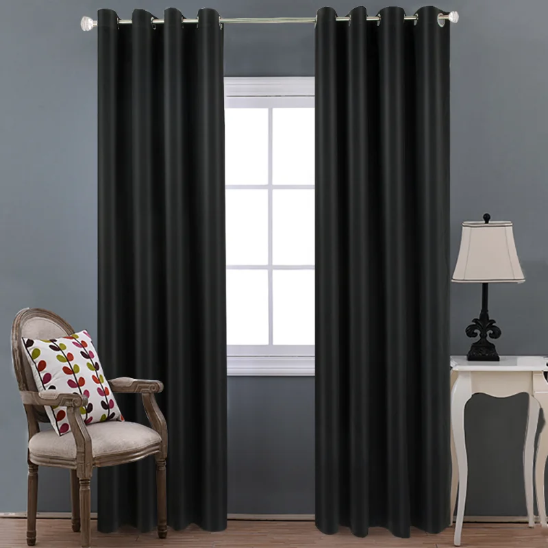 

Black Polyester Curtains 52"x95",Home Decor Thermal Insulated Curtain Drapes Light Filter Shading Effect for Bedroom & Kitchen