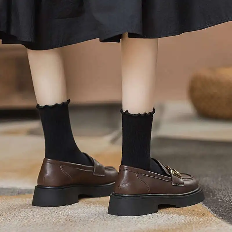 Туфли без шнуровки для женщин Женская обувь Осенние оксфорды с круглым носком