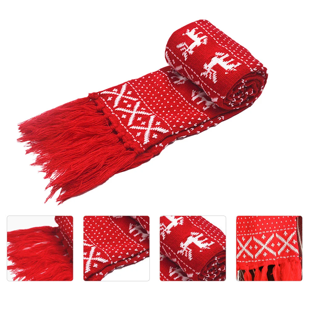 

Scarf Christmas Warm Knitted Winter Reindeer Neck Themefawn Holidays Tassel Knit Red Neckerchief Scarves Snowflake Wrap Fringed