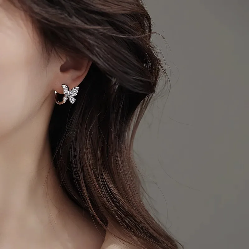 Фото VENTFILLE серьги-кольца из стерлингового серебра 925 пробы с бабочкой для женщин, простые универсальные серьги с милыми насекомыми, модные ювелирные изделия, подарок, Прямая поставка №4