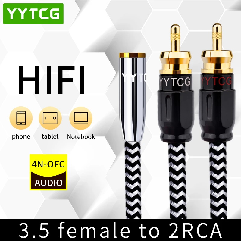 YYTCG Hifi 3 5 мм к 2RCA кабель Hi-end медный и посеребренный Aux двойному RCA аудио |