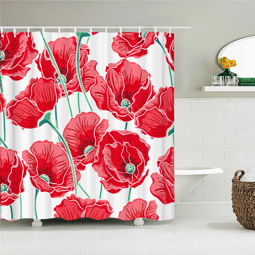 

Cortina de ducha de tela con estampado Floral para baño, visillo de alta calidad con flores de colores, impermeable,para decorar