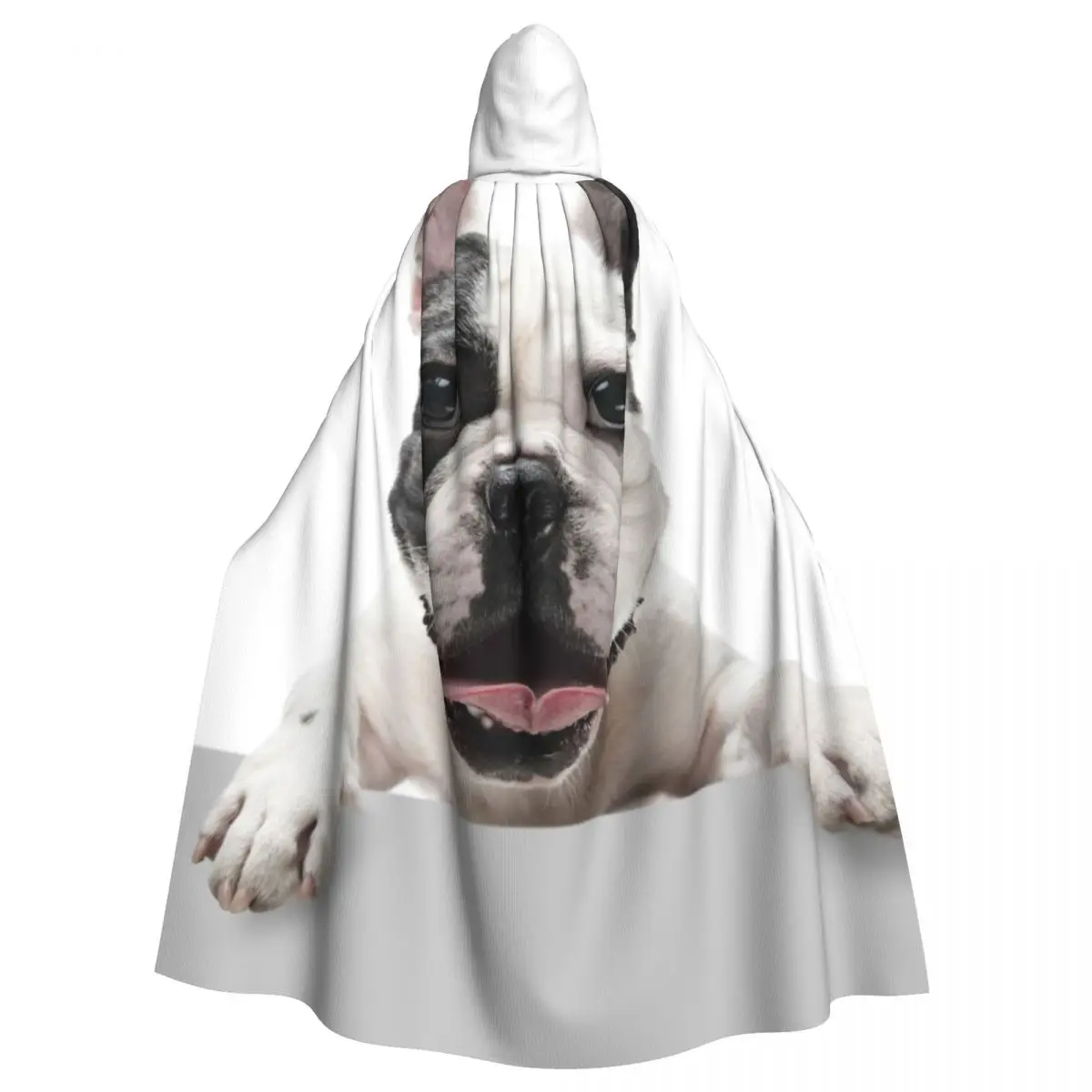 

Adult Cloak Cape Hooded French Bulldog Dog Posing Medieval Costume Witch Wicca Vampire Elf Purim Carnival Party
