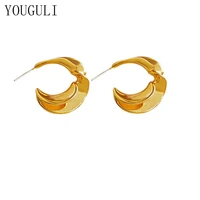 s925 needle irregular metal earrings fashion jewelry geometric high quality brass thick plated golden silvery earrings gifts