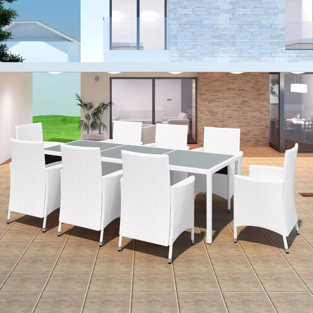 

9 Piece Outdoor Dining Set Poly Rattan Cream White