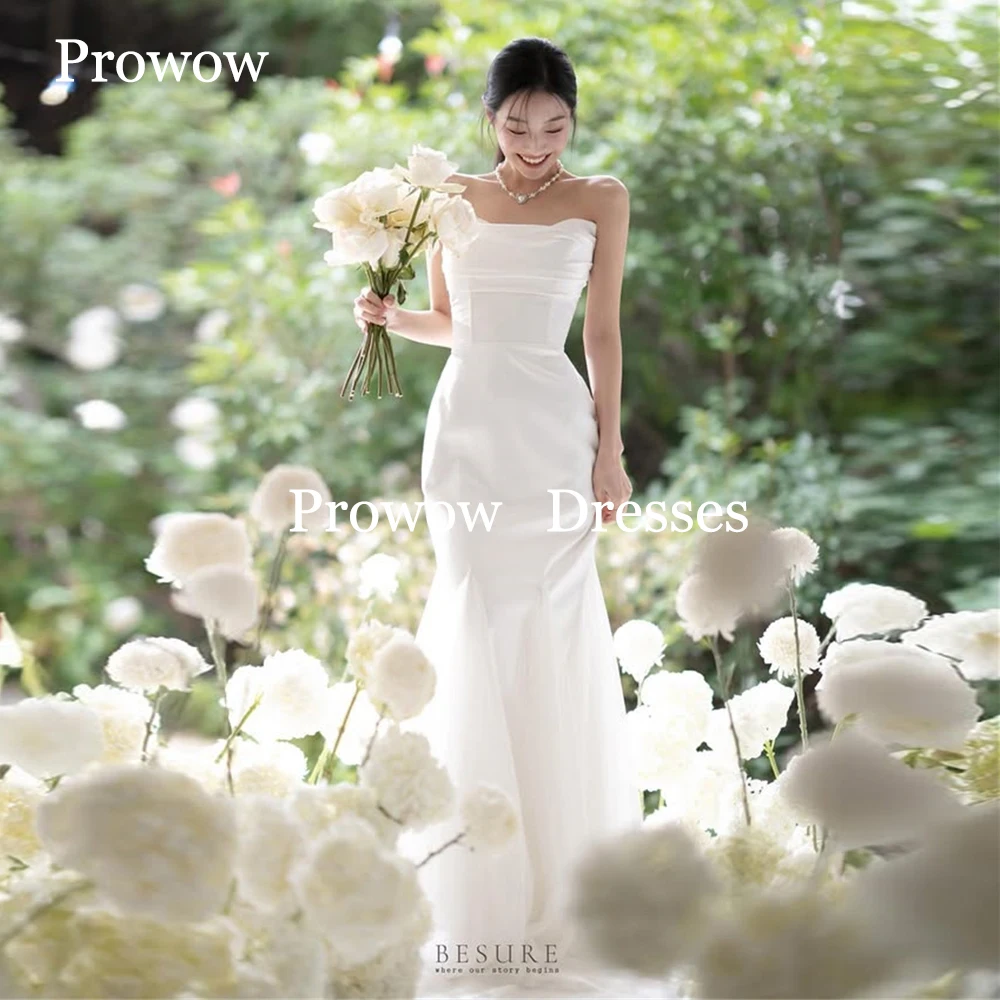 Prowow Элегантные плиссированные белые свадебные платья русалки Корейская