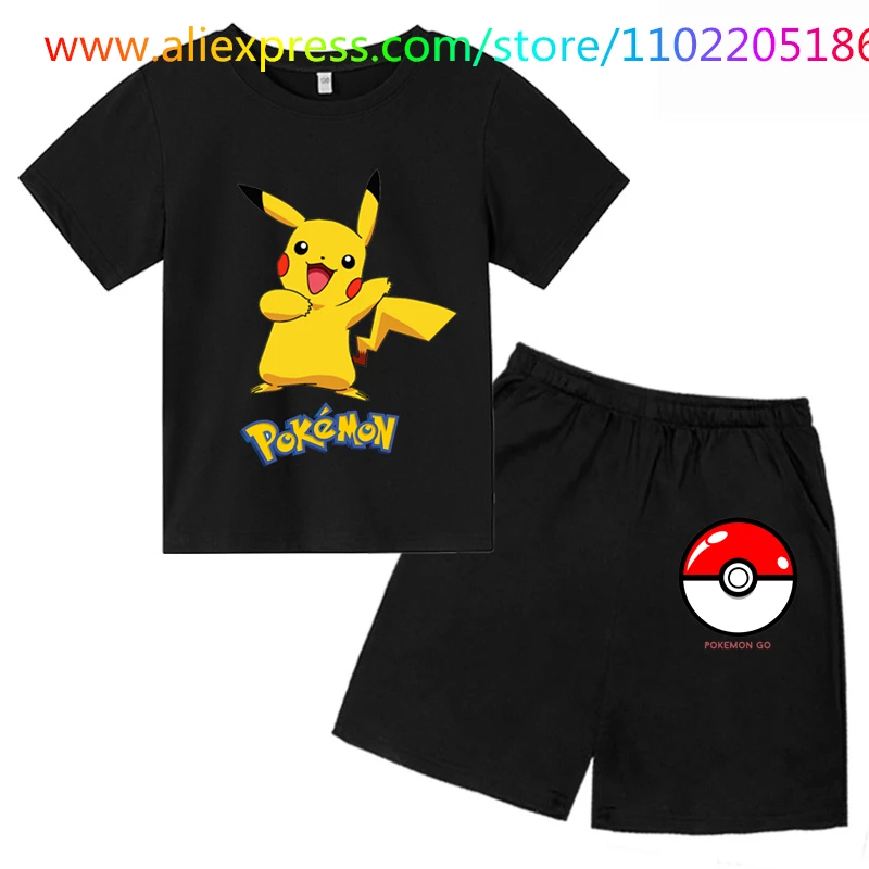 

Модная Милая футболка с покемоном аниме пика футболки для мальчиков и девочек Пикачу с круглым вырезом хлопковые футболки с коротким рукав...