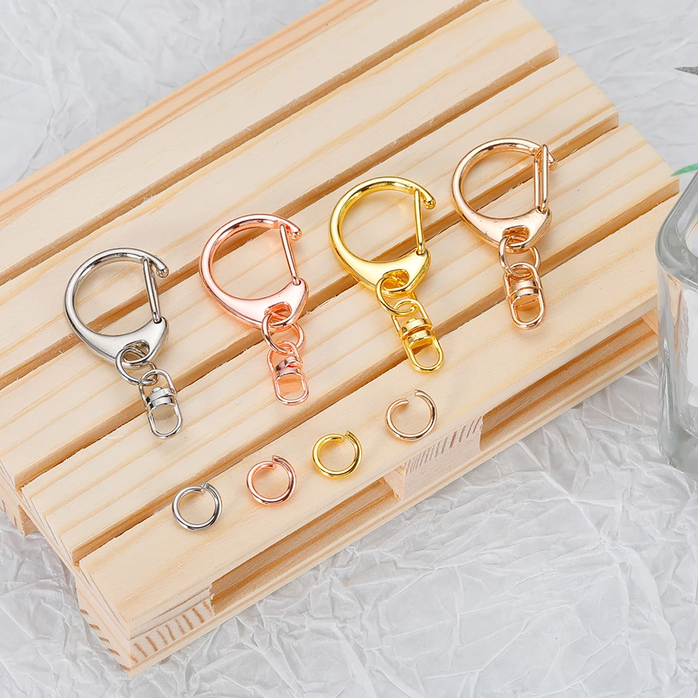 10Pcs Key Ring With Chain D Snap Hooks Split Keychain Connector Metal Key Ring With Open Jump Ring For DIY Crafts Jewelry Making