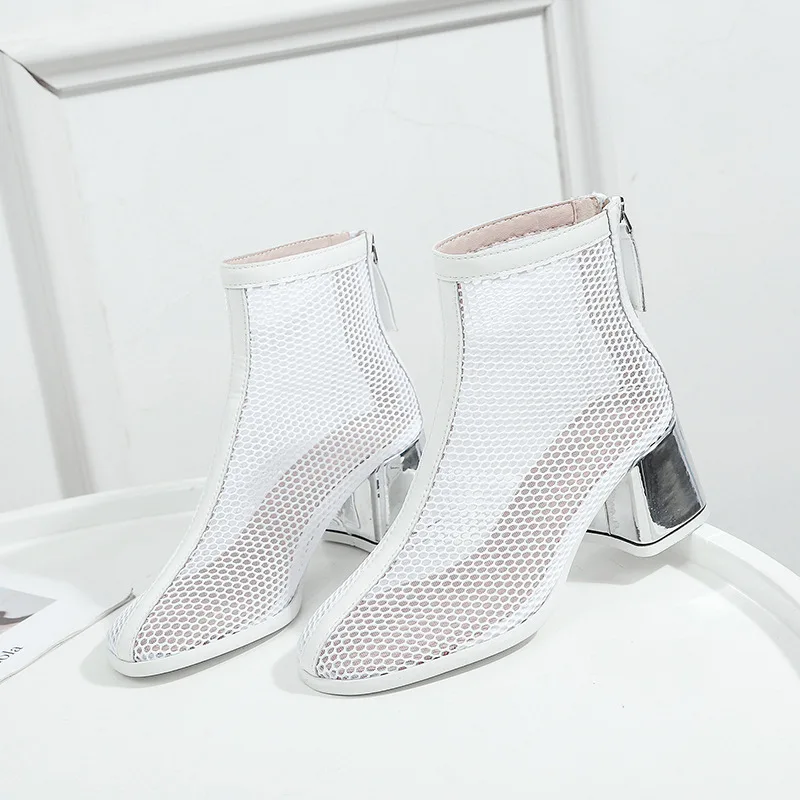 2023 Summer Mesh High Top Sandals Heels Women Boots Breathable Comfortable and Fashion Platform Sandals Party Wedding Shoes