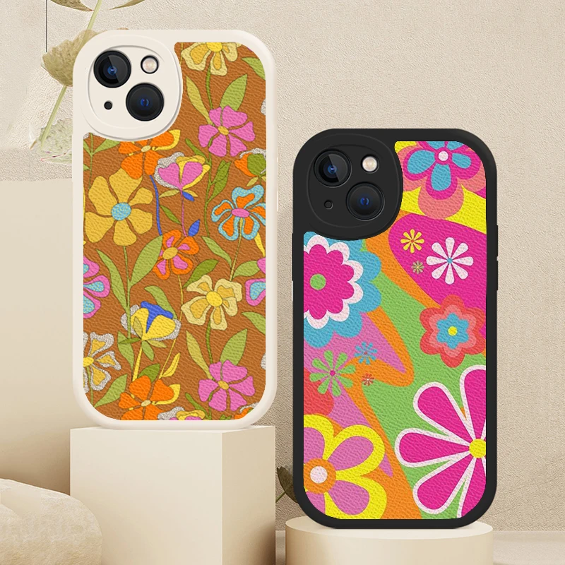 Flower Power Deformed love Lambskin Soft Case For iPhone 14 13 12 11 Pro Max X XR XS 7 8 Plus SE 2020 Cover Funda