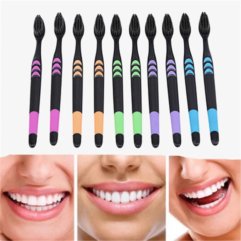 

10PCS/Set Adults Soft Bristle Toothbrush Ecological Toothbrush Healthy Health Toothbrush Bamboo Charcoal Toothbrush