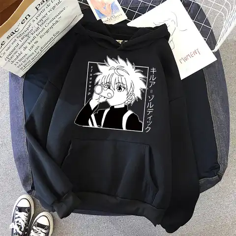 Women Hoodies Anime Hunter X Hunter Hooded Sweatshirt Killua Zoldyck Black Hoodie Fashion Woman Blouses 2022 Y2k Clothes Tops