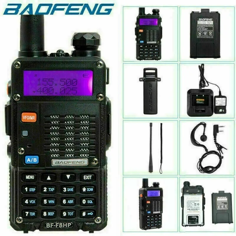 BAOFENG BF-F8HP 8W TRI-POWER TWO WAY HAM RADIO WALKIE TALKIE WITH ACCESSORIES