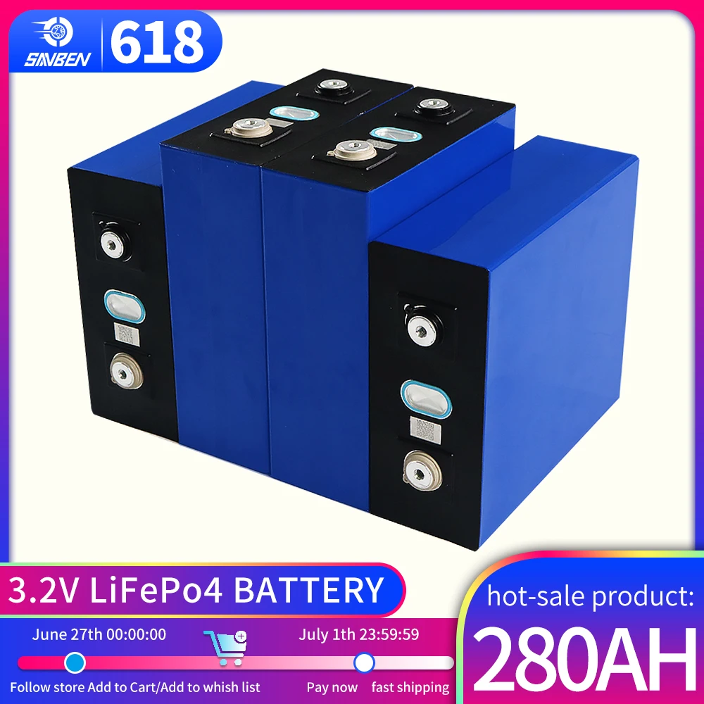 

3.2V 280AH Lithium Iron Phosphate Lifepo4 Battery Deep Cycle Solar Cell for DIY 12V 24V 48V Boat Golf Cart EV RV Forklift