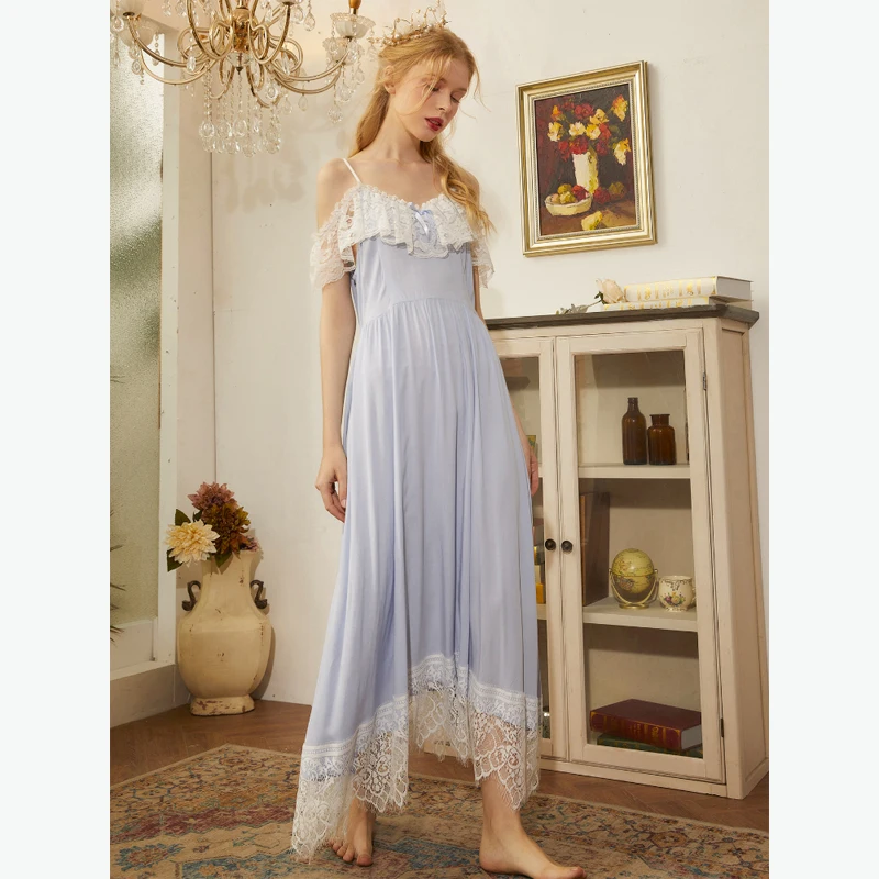 MAYMOLI Luxury Night Dress Women Homewear Lace Evening Sling Skirt Robe Palace Style Women's Home Clothes Daily Pajamas S-XL