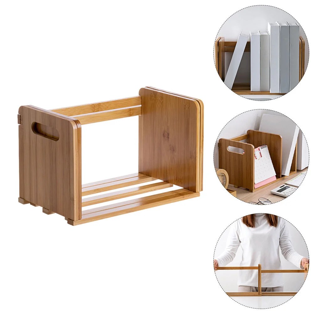 

Small Bookcase Decorative Shelf Holder Books Bamboo Shelf Office Retractable Bookend Container