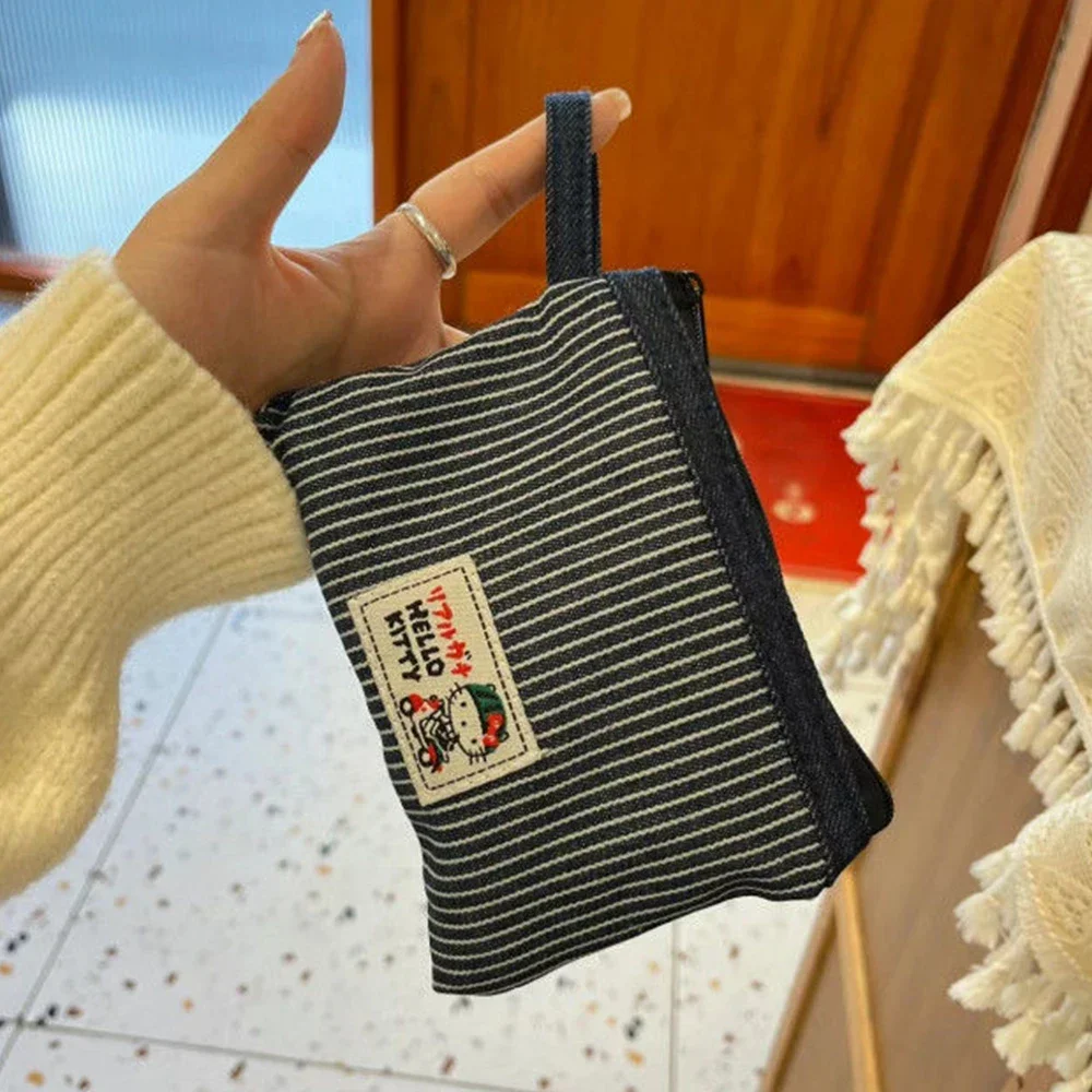 Новинка сумка для монет Hello Kitty Kawaii Sanrio джинсовая хранения аниме помада наушников