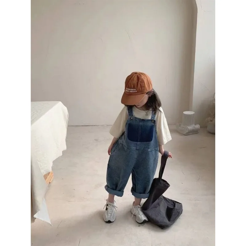 Джинсовый комбинезон для мальчиков и девочек однотонный Осенний из денима