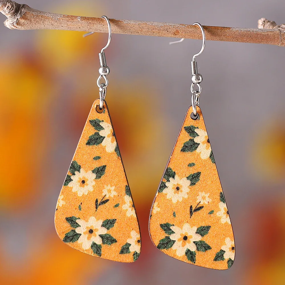 

New Summer Sunflower Little Daisy Flower Earrings Hawaiian Style Double sided Wood Earrings Geometry Bohemian Earrings Gift