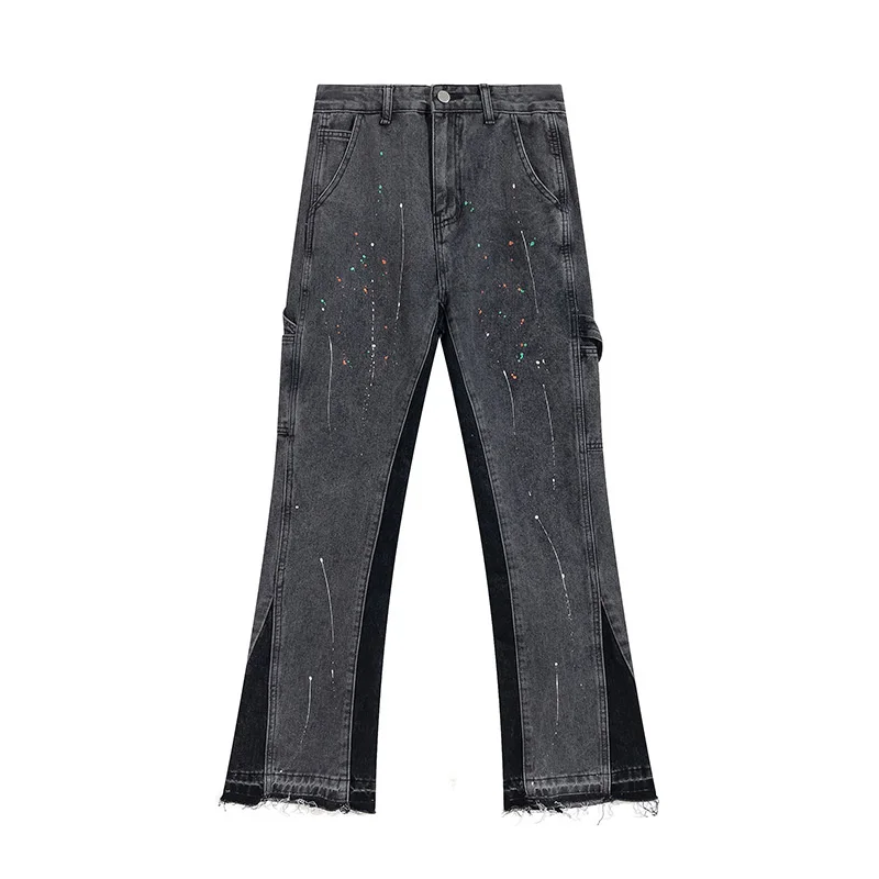 2023 GALLERY DEPT Spliced Wash Vintage Jeans Men's and Women's High Street Speckled Pants Micro Ragged Casual Pants