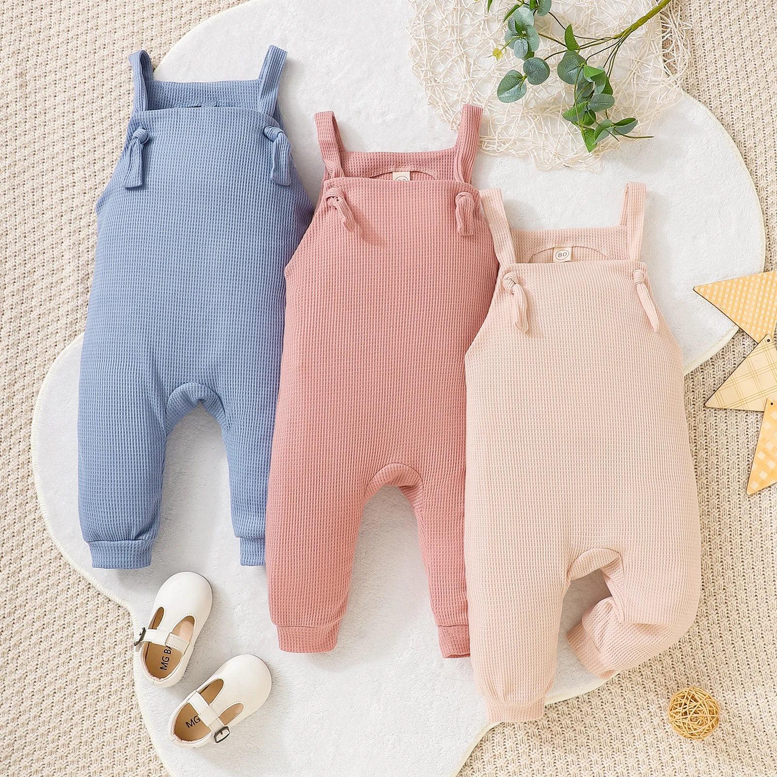 

Toddler Baby Girls Suspender Jumpsuits Knotted Strap Solid Color Casual Romper Overalls for Newborn Infant Toddler Cute Clothes
